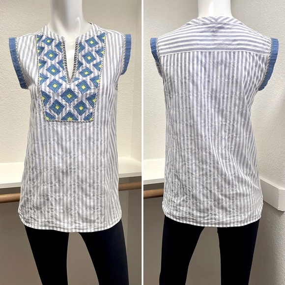 J.Crew boho Sunburst embroidered sleeveless Striped top Sz 00 - Picture 2 of 8